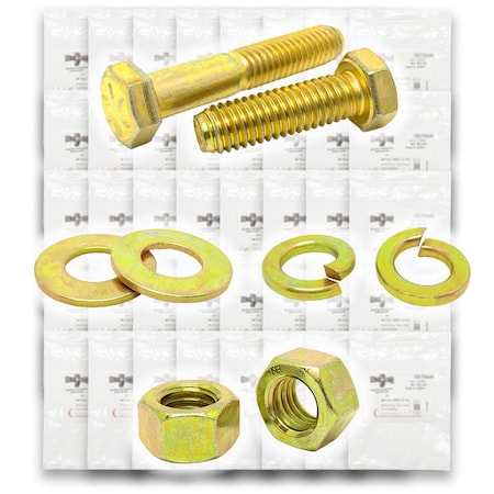 Boltsandnuts.Com Inch Grade 8 Hex Cap Screws, Hex Nuts, Flat & Lock Washers - 573 PCS Assortment Kit #133